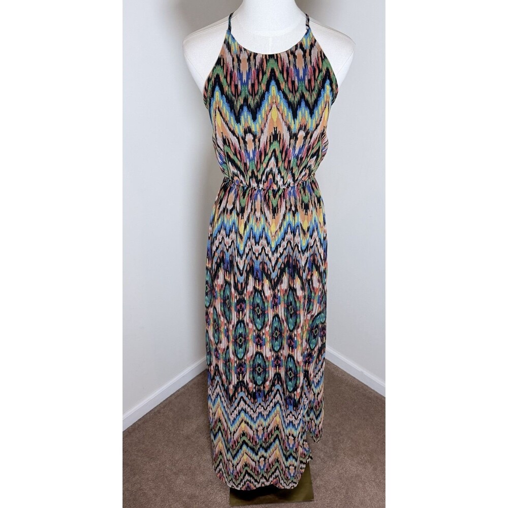 Arden B Maxi Dress Small Ikat Print Open Back Boho Resort Festival RARE